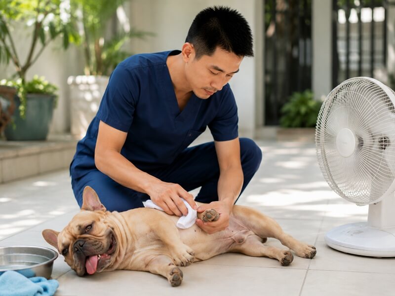 Quy trinh bon buoc so cuu lau mat ha nhiet cho cho meo tai nha dung cach