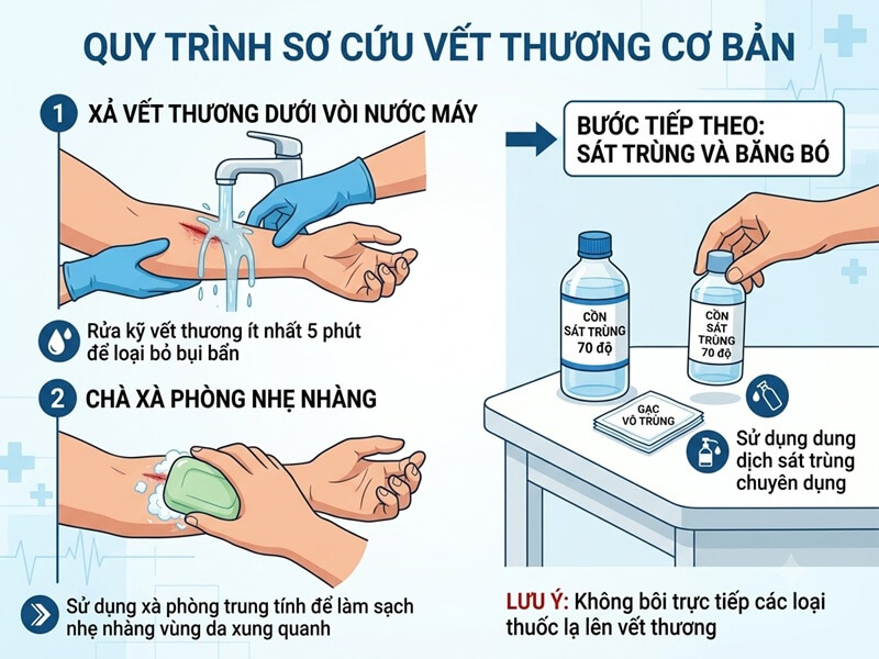 Cac buoc so cuu rua vet thuong bang xa phong khi vo tinh bi cho meo can